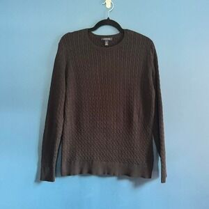 Vintage Lands‎ End Sweater Women's Size Large Black Cable Knit Crew Neck Classic